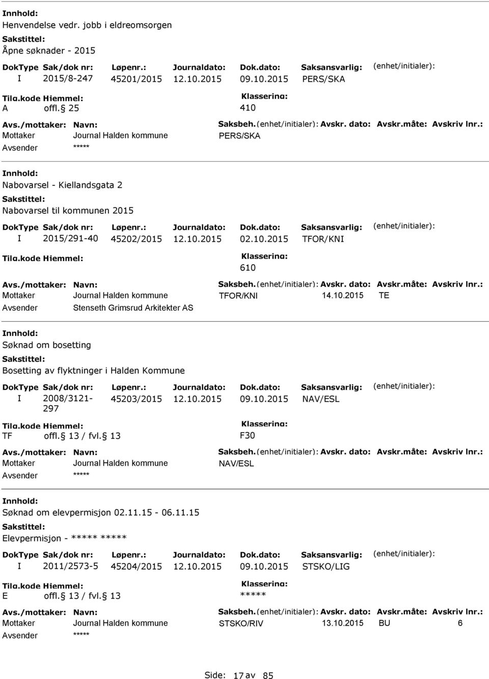 RS/SKA nnhold: Nabovarsel - Kiellandsgata 2 Nabovarsel til kommunen 2015 2015/291-40 45202/2015 02.10.