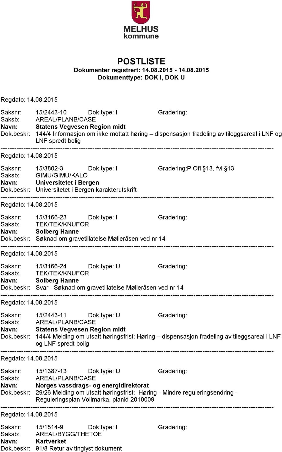 type: I Gradering:P Ofl 13, fvl 13 Saksb: GIMU/GIMU/KALO Navn: Universitetet i Bergen Dok.beskr: Universitetet i Bergen karakterutskrift Saksnr: 15/3166-23 Dok.