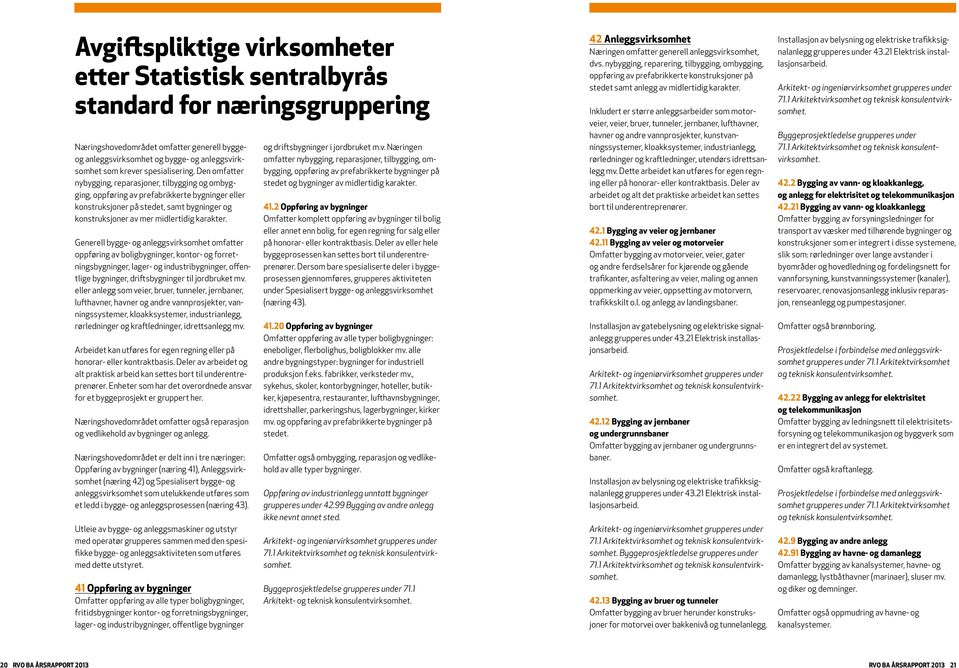 Den omfatter nybygging, reparasjoner, tilbygging og ombygging, oppføring av prefabrikkerte bygninger eller konstruksjoner på stedet, samt bygninger og konstruksjoner av mer midlertidig karakter.