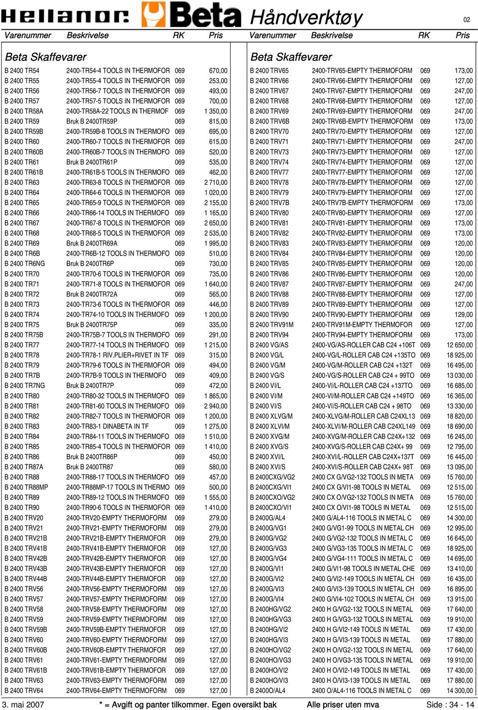 TOOLS IN THERMOFOR 069 615,00 B 2400 TR60B 2400-TR60B-7 TOOLS IN THERMOFO 069 520,00 B 2400 TR61 Bruk B 2400TR61P 069 535,00 B 2400 TR61B 2400-TR61B-5 TOOLS IN THERMOFO 069 462,00 B 2400 TR63