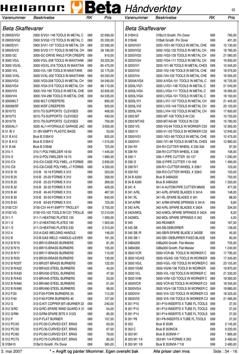 069 65 475,00 B 3000 VI/L 3000-VI/L-199 TOOLS IN MAXITANK 069 52 175,00 B 3000 VI/XL 3000-VI/XL-300 TOOLS IN MAXITANK 069 63 250,00 B 3000/VG3 3000 /VG3-208 TOOLS IN METAL CH 069 54 040,00 B 3000/VG4