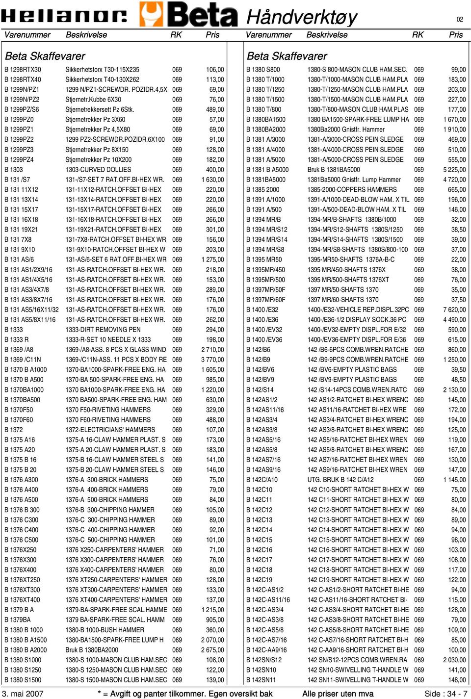 6X100 069 91,00 B 1299PZ3 Stjernetrekker Pz 8X150 069 128,00 B 1299PZ4 Stjernetrekker Pz 10X200 069 182,00 B 1303 1303-CURVED DOLLIES 069 400,00 B 131 /S7 131-/S7-SET 7 RAT.OFF.BI-HEX WR.