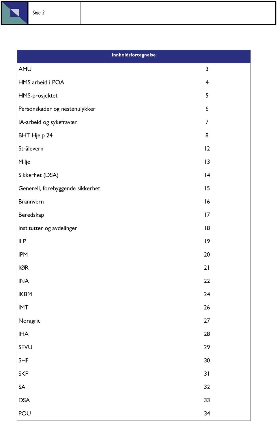 (DSA) 14 Generell, forebyggende sikkerhet 15 Brannvern 16 Beredskap 17 Institutter og