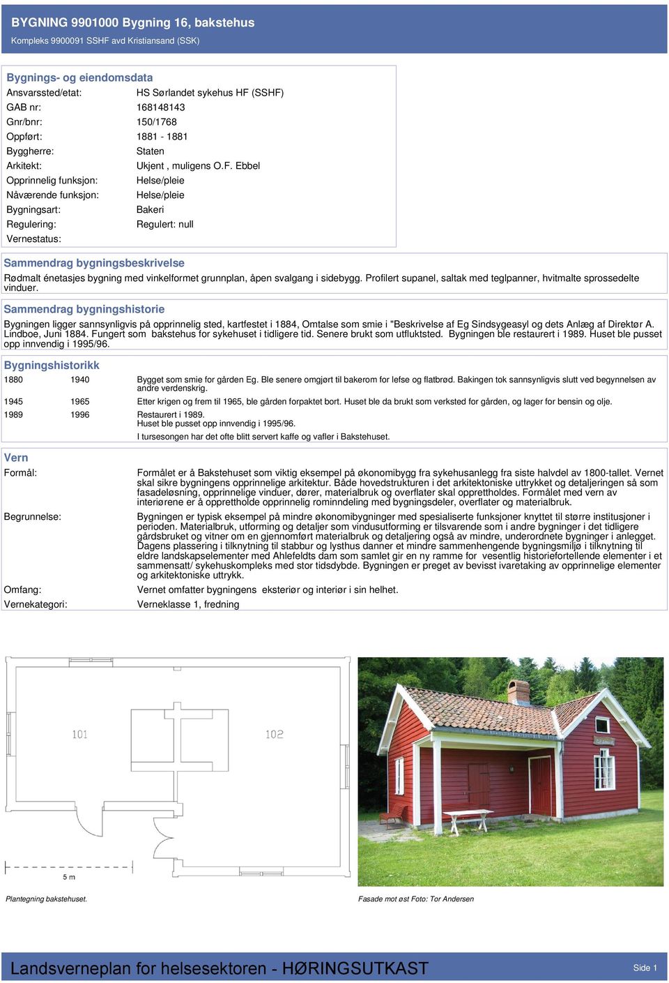 Profilert supanel, saltak med teglpanner, hvitmalte sprossedelte vinduer.