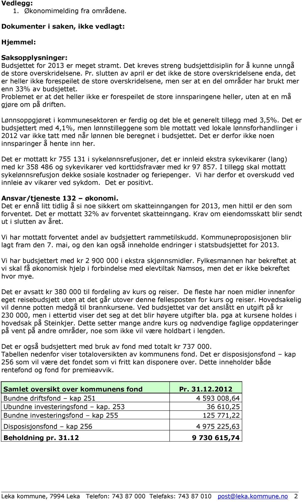 slutten av april er det ikke de store overskridelsene enda, det er heller ikke forespeilet de store overskridelsene, men ser at en del områder har brukt mer enn 33% av budsjettet.