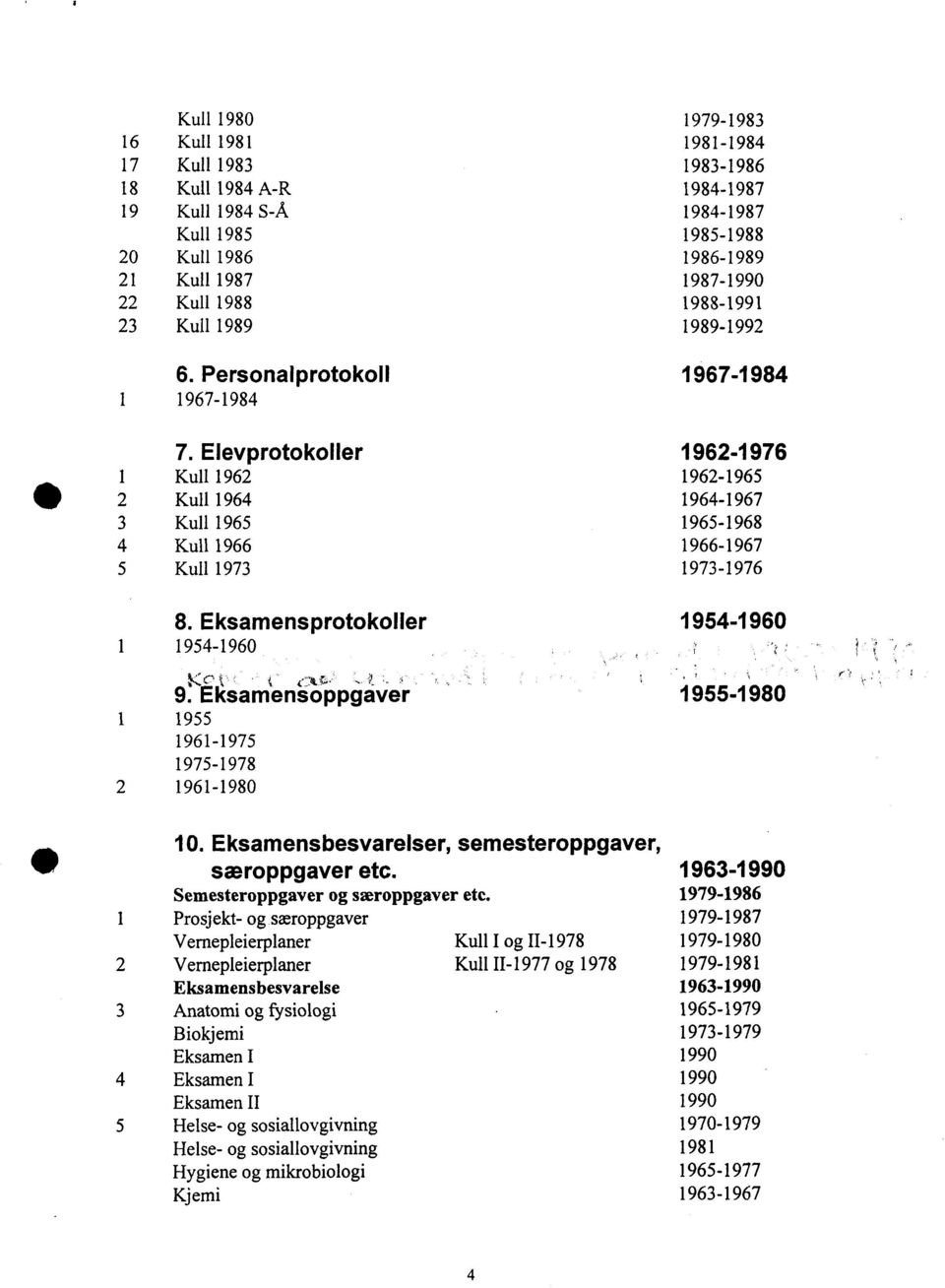 1973 1973-1976 1 1954-1960 1 1955 1961-1975 1975-1978 2 1961-1980 Eksamensprotokoller Eksamensoppgaver 1954-1960 1955-1980 1 2 3 4 5 10. Eksamensbesvarelser, semesteroppgaver, særoppgaver etc.