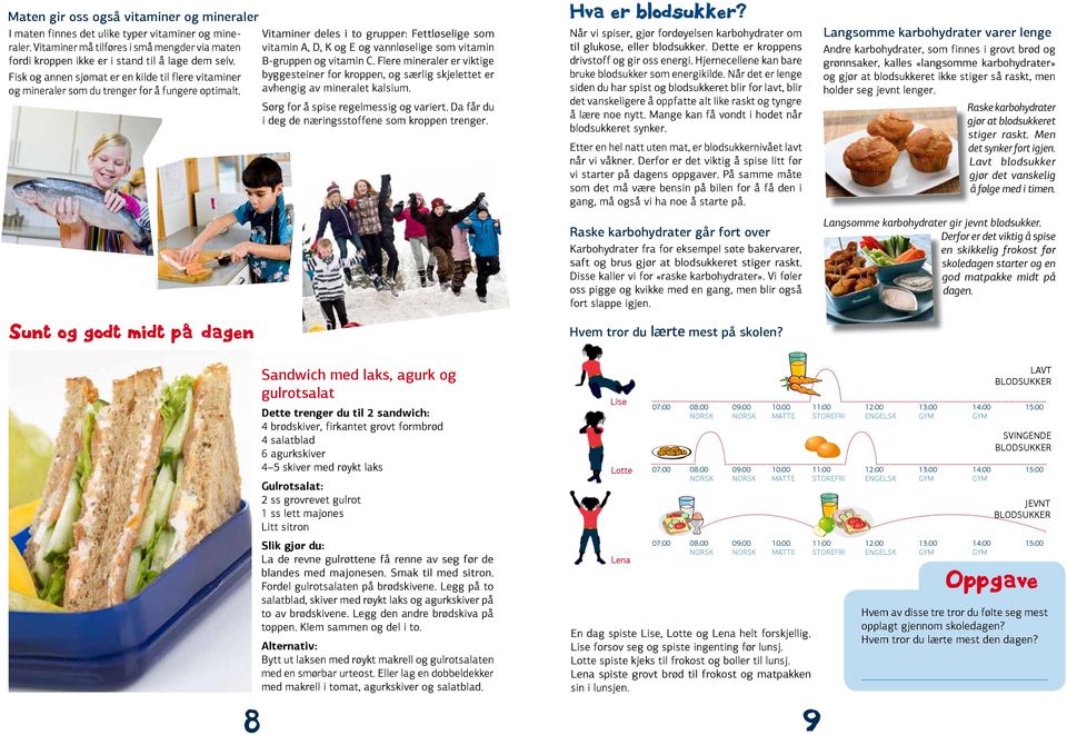 Sunt og godt midt pa o dagen Vitaminer deles i to grupper: Fettløselige som vitamin A, D, K og E og vannløselige som vitamin B-gruppen og vitamin C.