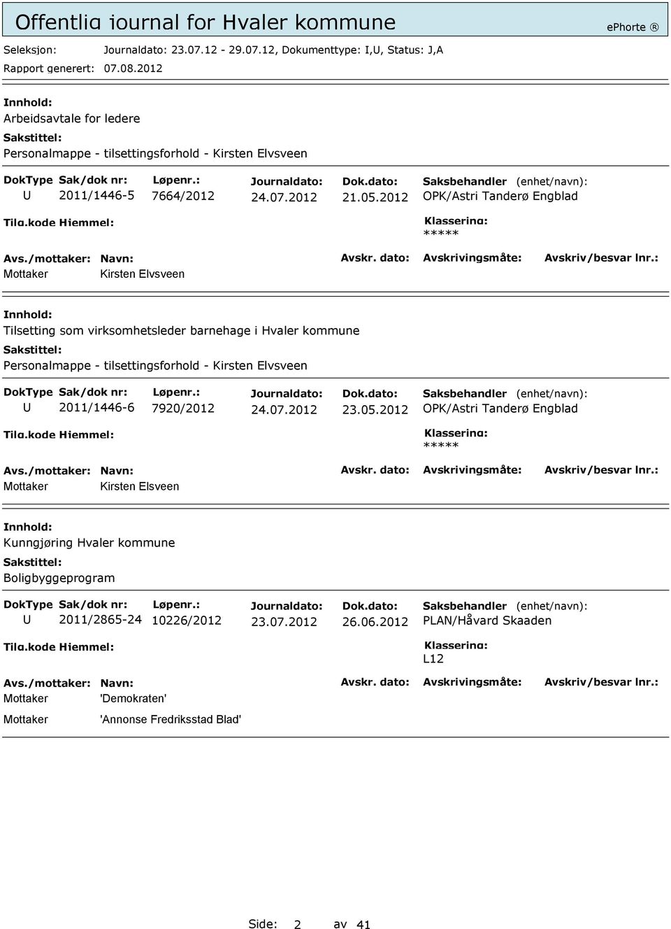 tilsettingsforhold - Kirsten Elvsveen 2011/1446-6 7920/2012 23.05.