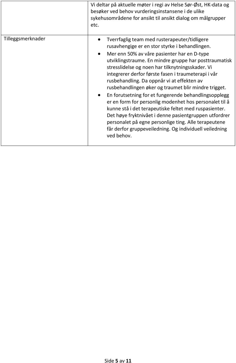 En mindre gruppe har posttraumatisk stresslidelse og noen har tilknytningsskader. Vi integrerer derfor første fasen i traumeterapi i vår rusbehandling.