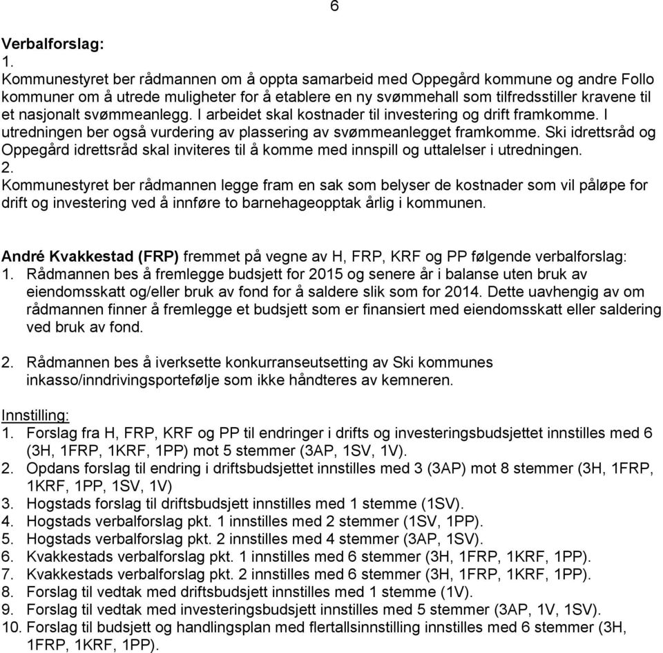 svømmeanlegg. I arbeidet skal kostnader til investering og drift framkomme. I utredningen ber også vurdering av plassering av svømmeanlegget framkomme.