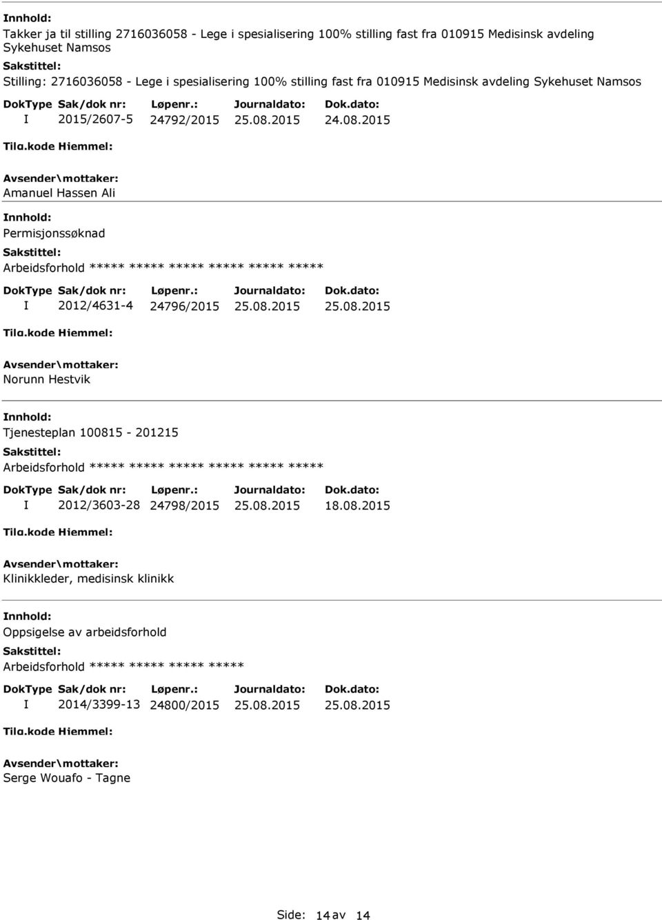 Ali Permisjonssøknad 2012/4631-4 24796/2015 Norunn Hestvik Tjenesteplan 10081