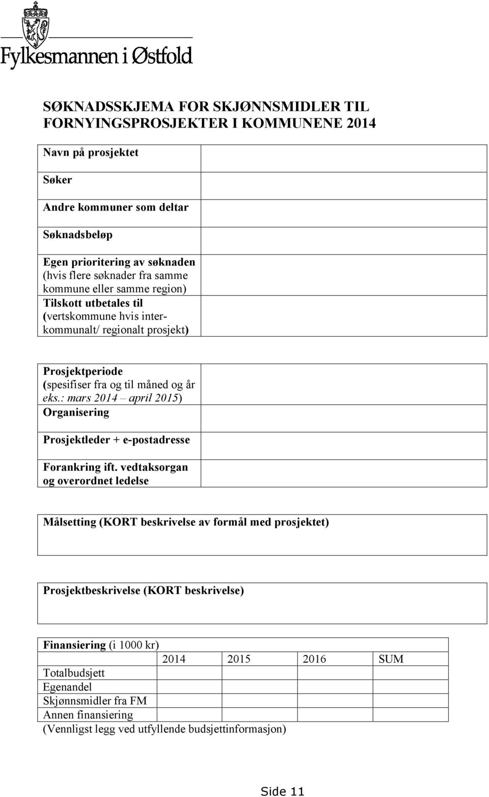 : mars 2014 april 2015) Organisering Prosjektleder + e-postadresse Forankring ift.