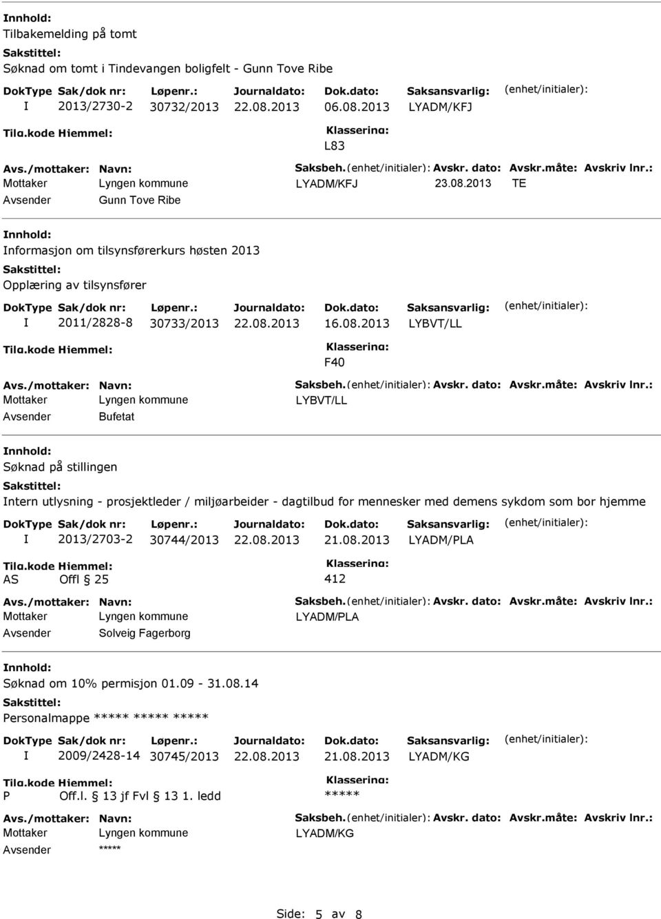 2013 TE Gunn Tove Ribe nnhold: nformasjon om tilsynsførerkurs høsten 2013 Opplæring av tilsynsfører 2011/2828-8 30733/2013 16.08.