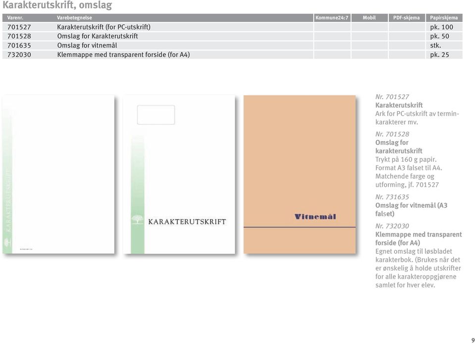 Format A3 falset til A4. Matchende farge og utforming, jf. 701527 Nr. 731635 Omslag for vitnemål (A3 falset) Nr.