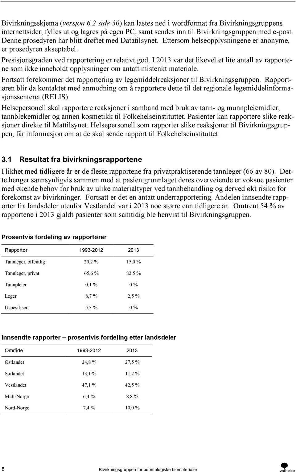 I 2013 var det likevel et lite antall av rapportene som ikke inneholdt opplysninger om antatt mistenkt materiale. Fortsatt forekommer det rapportering av legemiddelreaksjoner til Bivirkningsgruppen.