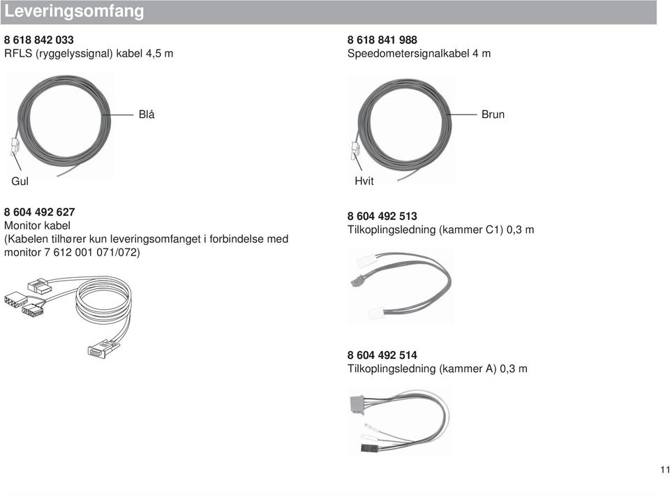 med monitor 7 612 001 071/072) 8 604 492 513 Tilkoplingsledning (kammer C1) 0,3 m 8 604 492 514