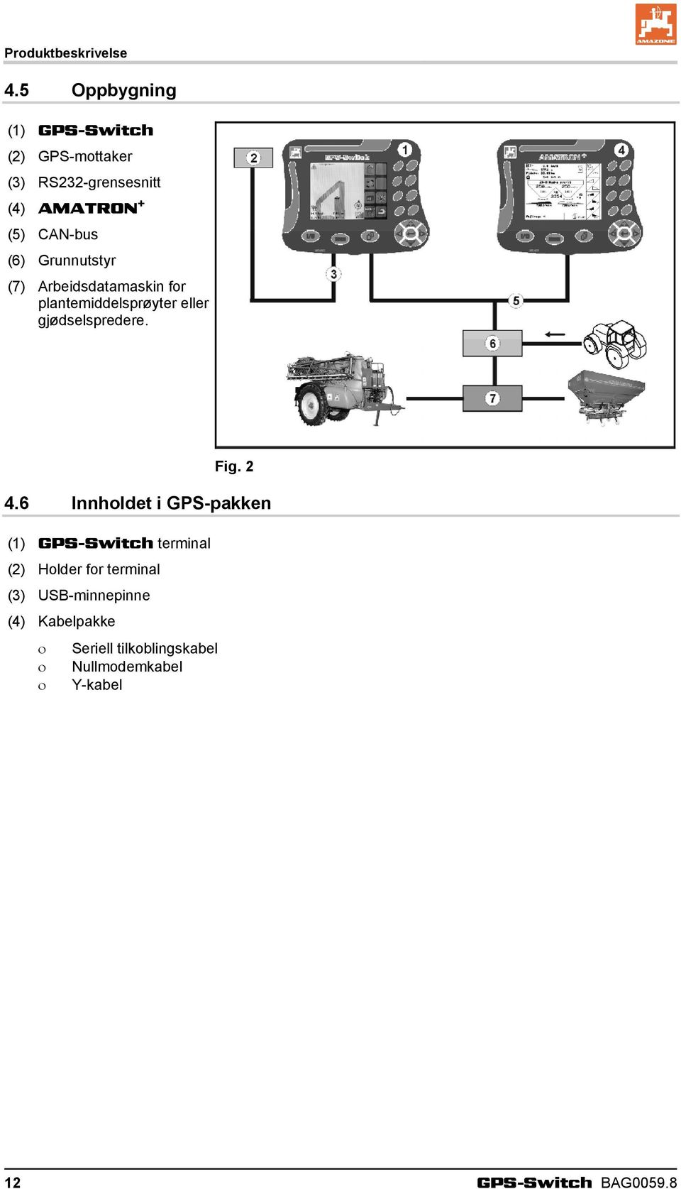 Grunnutstyr (7) Arbeidsdatamaskin for plantemiddelsprøyter eller gjødselspredere. Fig. 2 4.