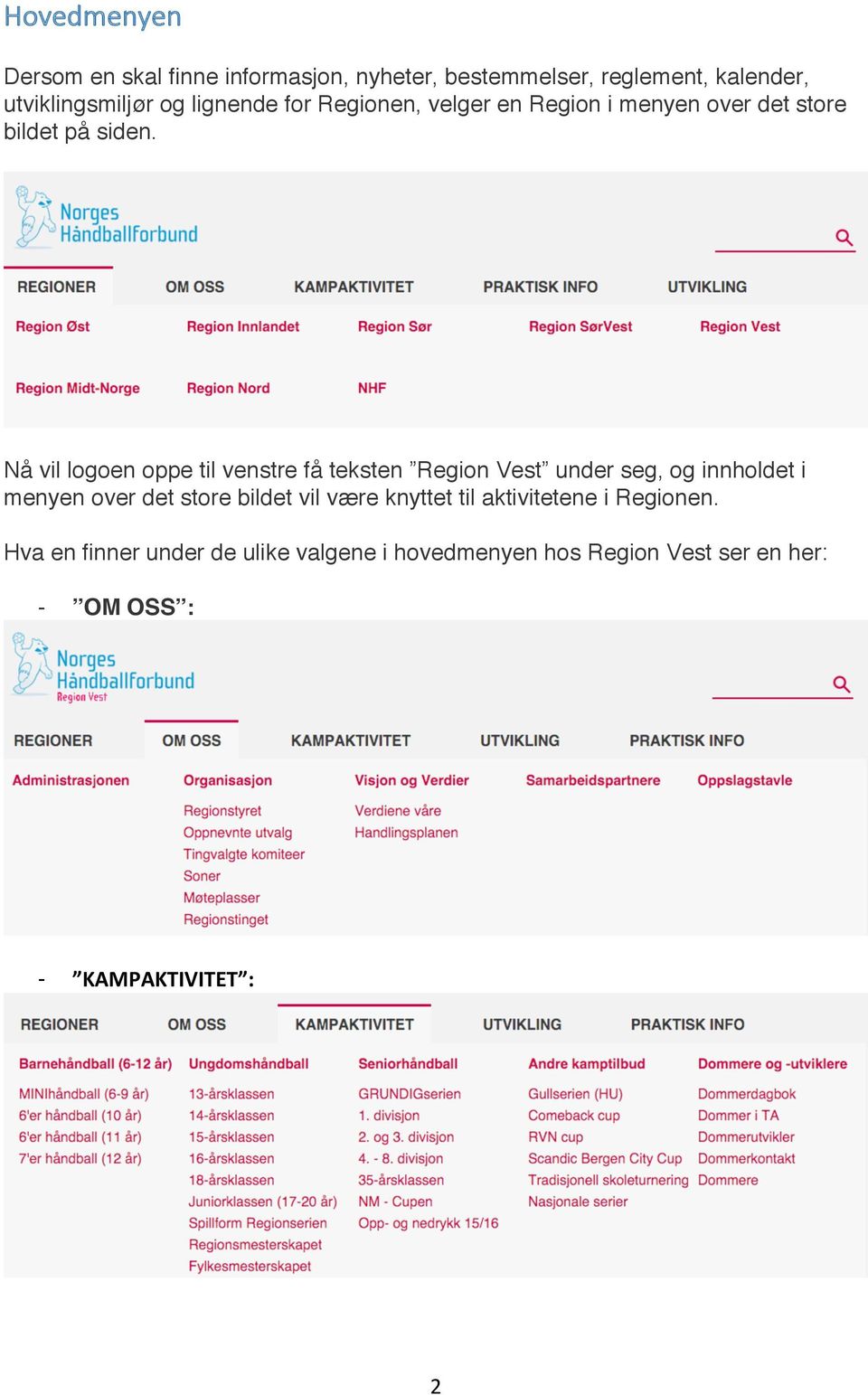 Nå vil logoen oppe til venstre få teksten Region Vest under seg, og innholdet i menyen over det store bildet vil