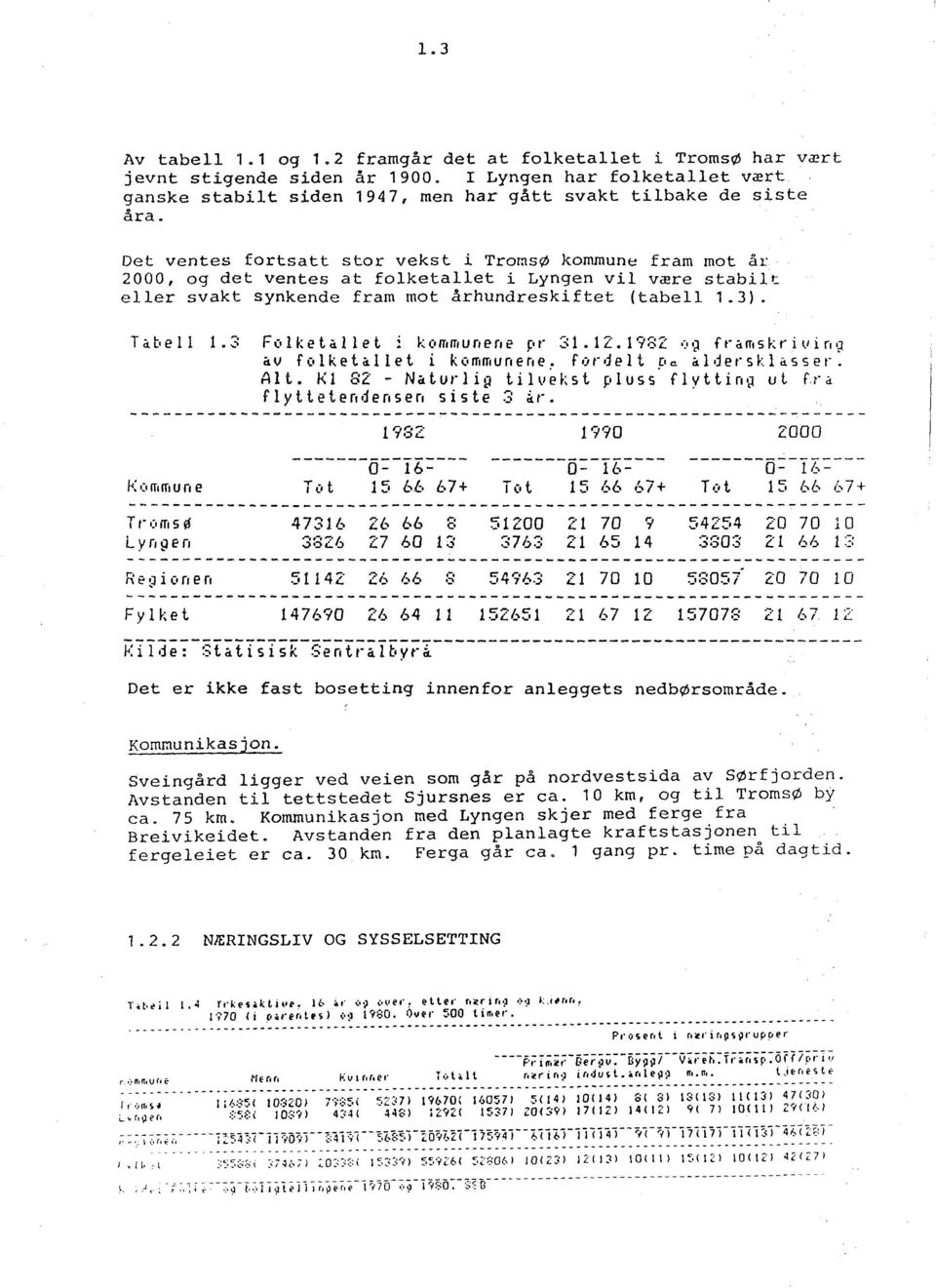 3 Folketallet i kommunene pr 31.12.1982 Qg framskrivina au folketallet i kommunene. fordelt DA aldersklasser: AIt. Kl 82 - Na tur 1 i.