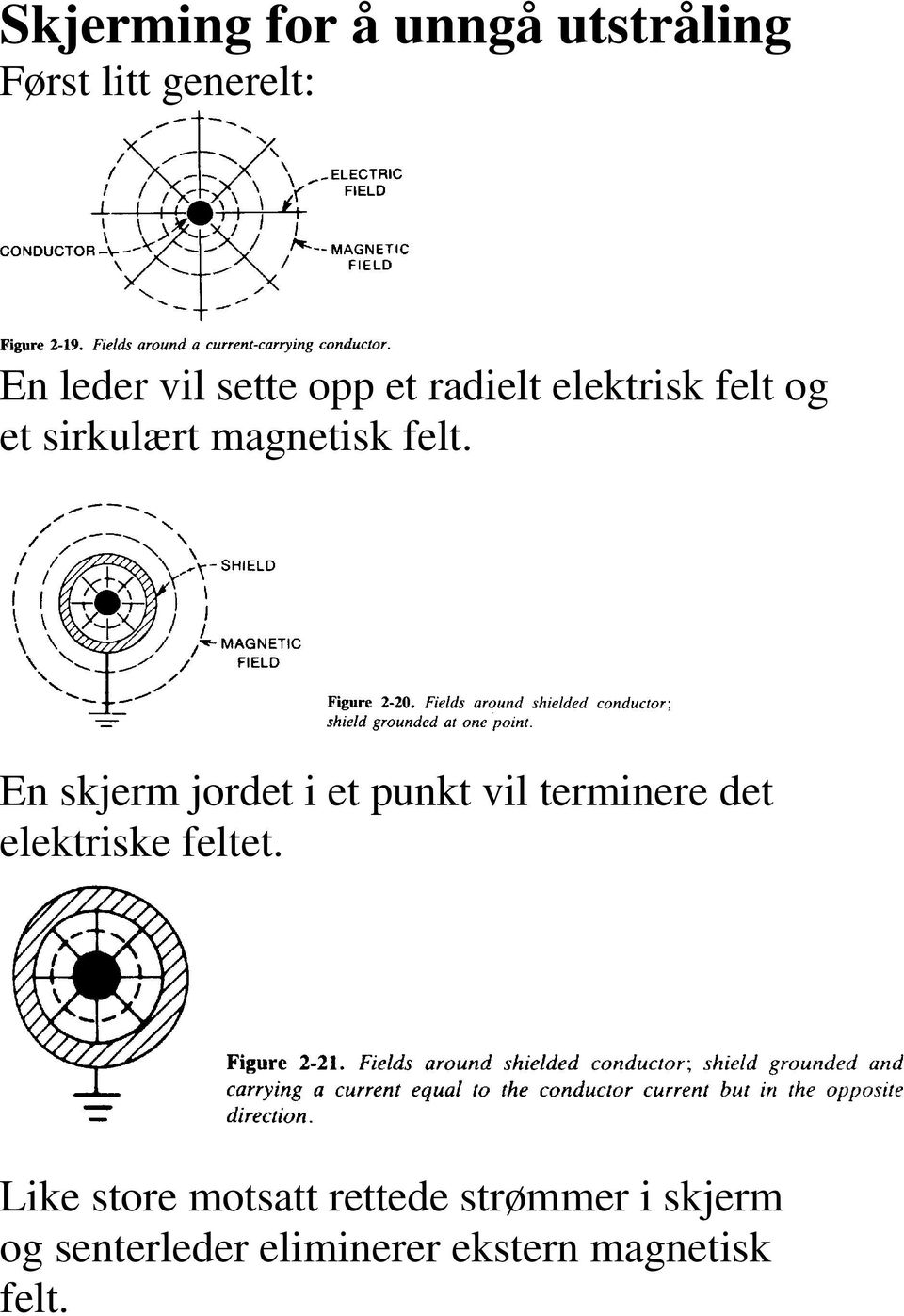 En skjerm jordet i et punkt vil terminere det elektriske feltet.