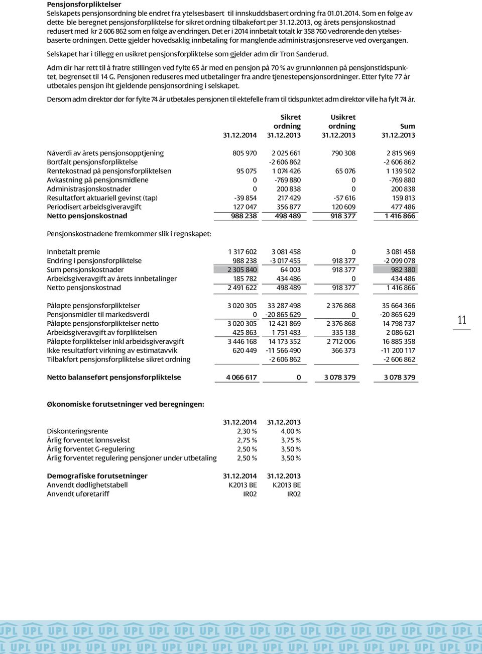 Det er i 2014 innbetalt totalt kr 358 760 vedrørende den ytelsesbaserte ordningen. Dette gjelder hovedsaklig innbetaling for manglende administrasjonsreserve ved overgangen.