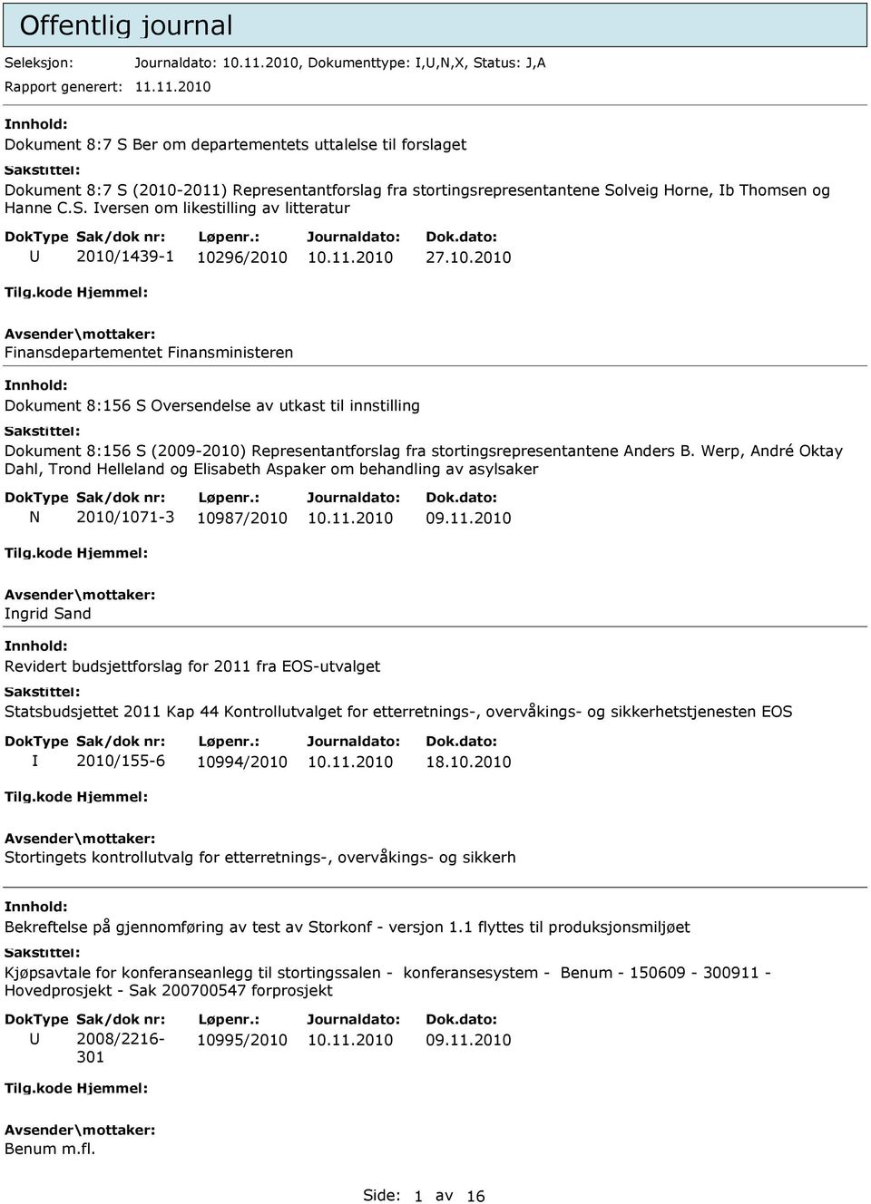 10.2010 Dokument 8:156 S Oversendelse av utkast til innstilling Dokument 8:156 S (2009-2010) Representantforslag fra stortingsrepresentantene Anders B.