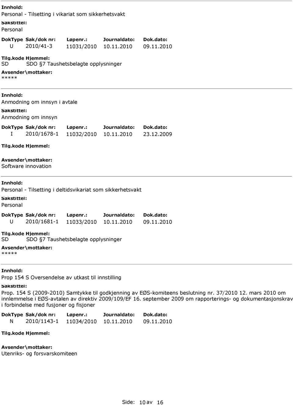 2009 Software innovation Personal - Tilsetting i deltidsvikariat som sikkerhetsvakt Personal 2010/1681-1 11033/2010 Tilg.