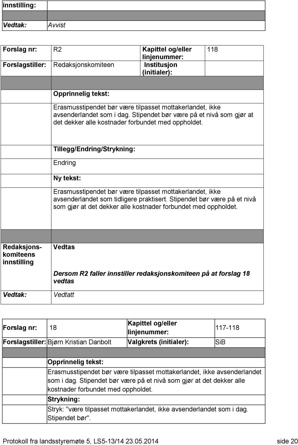 Tillegg/Endring/Strykning: Endring Erasmusstipendet bør være tilpasset mottakerlandet, ikke avsenderlandet som tidligere praktisert.