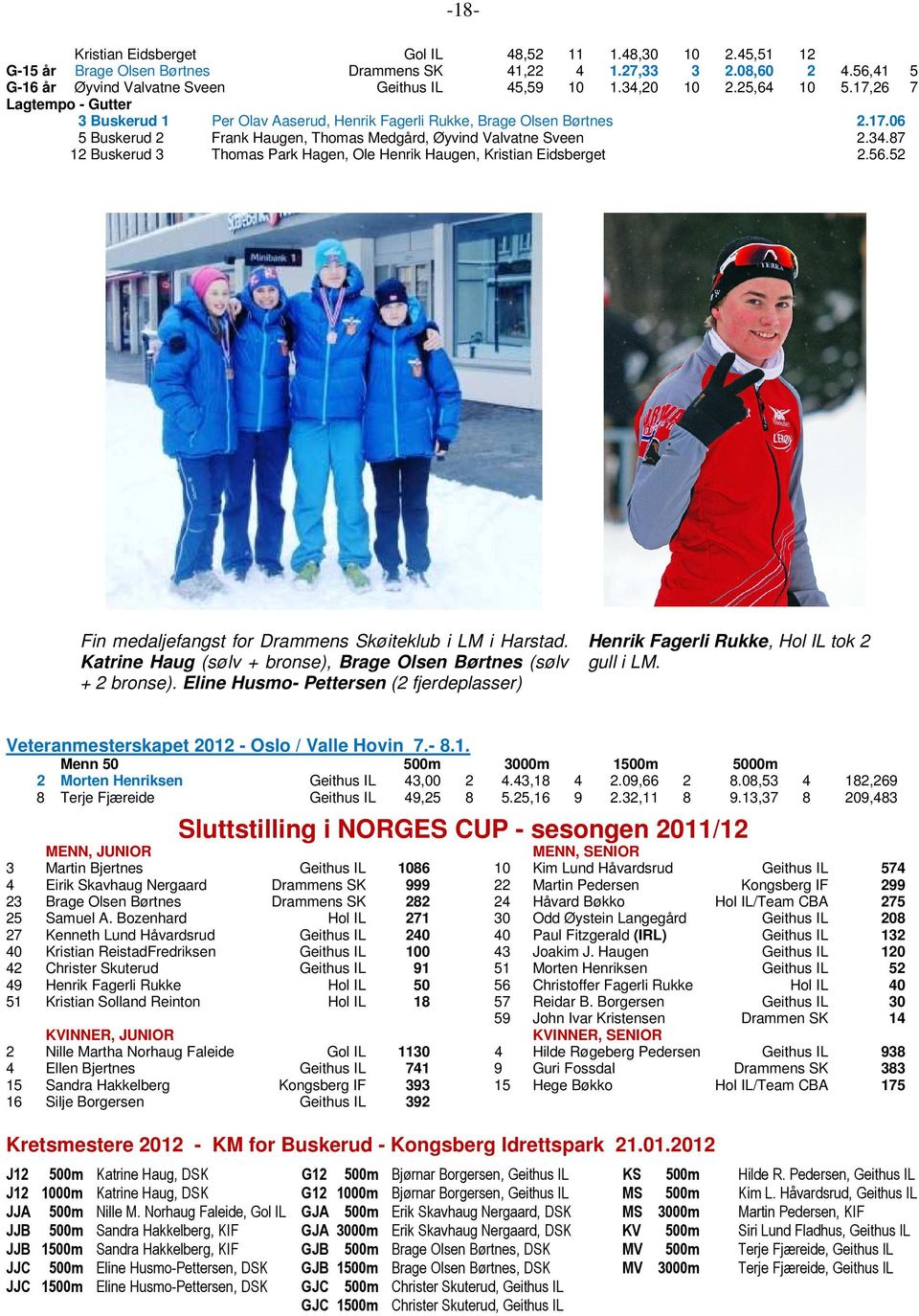 56.52 Fin medaljefangst for Drammens Skøiteklub i LM i Harstad. Katrine Haug (sølv + bronse), Brage Olsen Børtnes (sølv + 2 bronse).