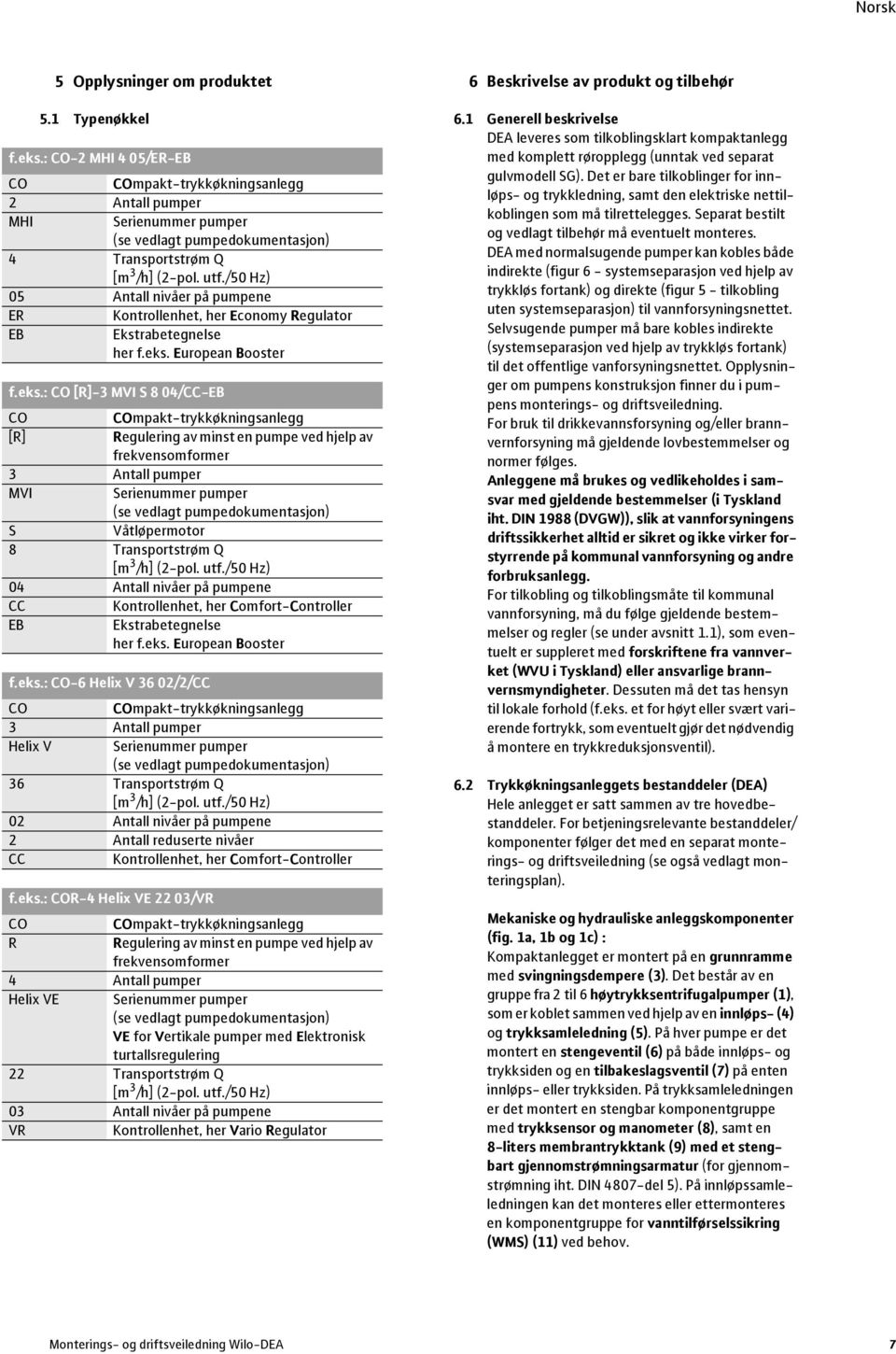 /50 Hz) 05 Antall nivåer på pumpene ER Kontrollenhet, her Economy Regulator EB Ekstrabetegnelse her f.eks.