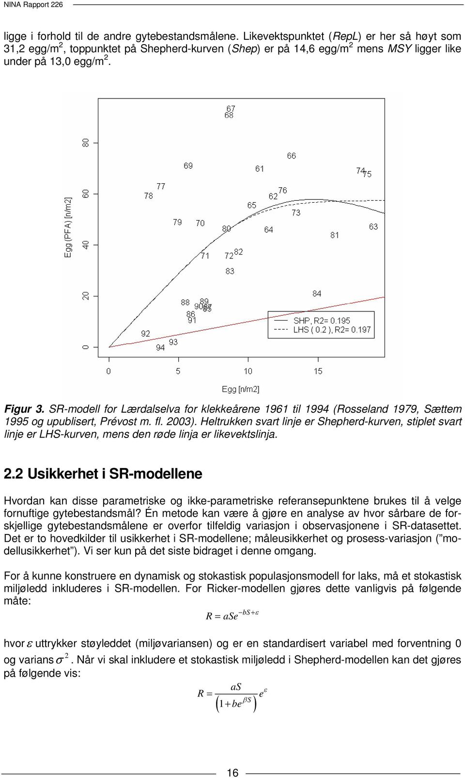 SR-modell for Lærdalselva for klekkeårene 1961 til 1994 (Rosseland 1979, Sættem 1995 og upublisert, Prévost m. fl. 2003).