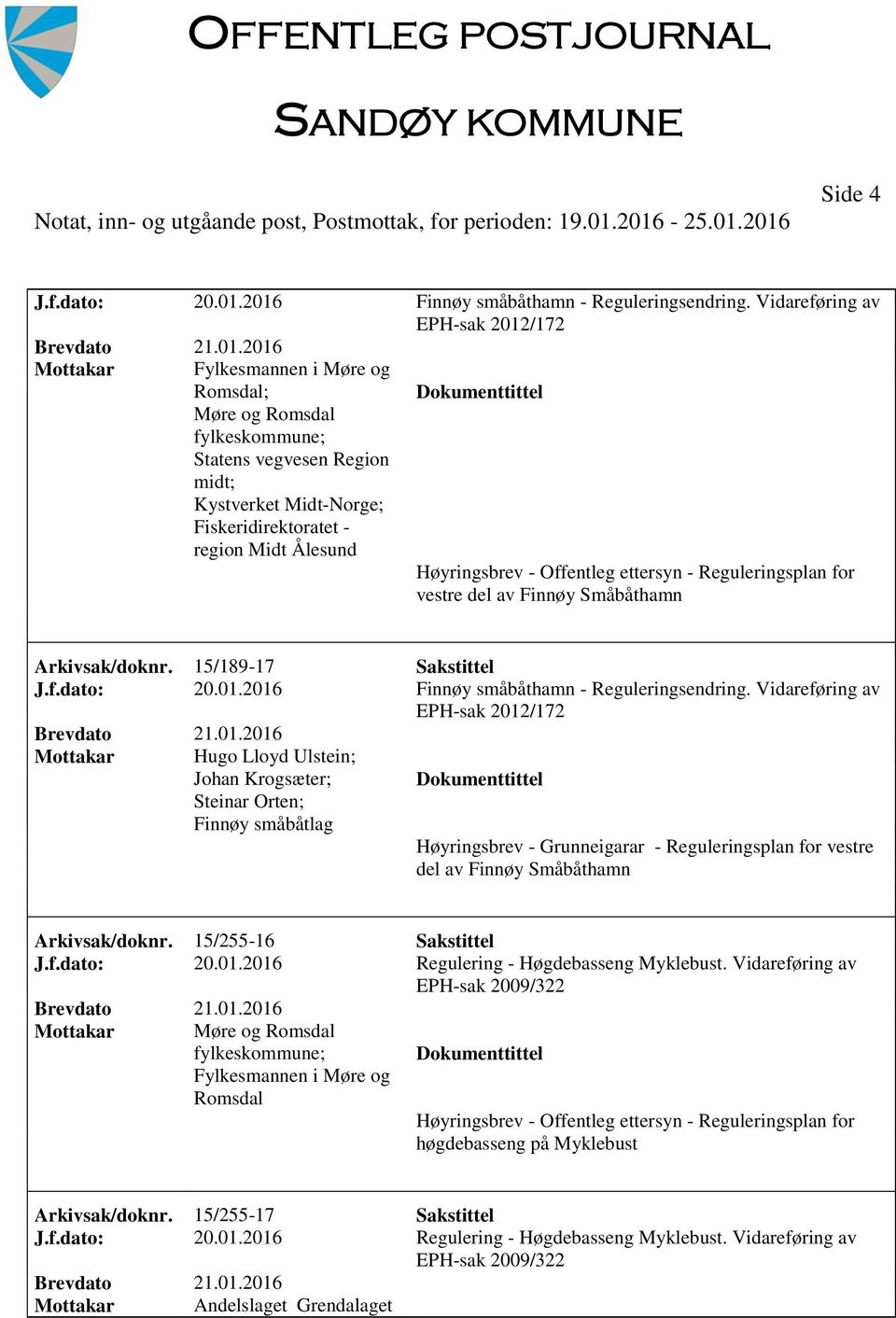 Høyringsbrev - Offentleg ettersyn - Reguleringsplan for vestre del av Finnøy Småbåthamn Arkivsak/doknr. 15/189-17 Sakstittel J.f.dato: 20.01.2016 Finnøy småbåthamn - Reguleringsendring.