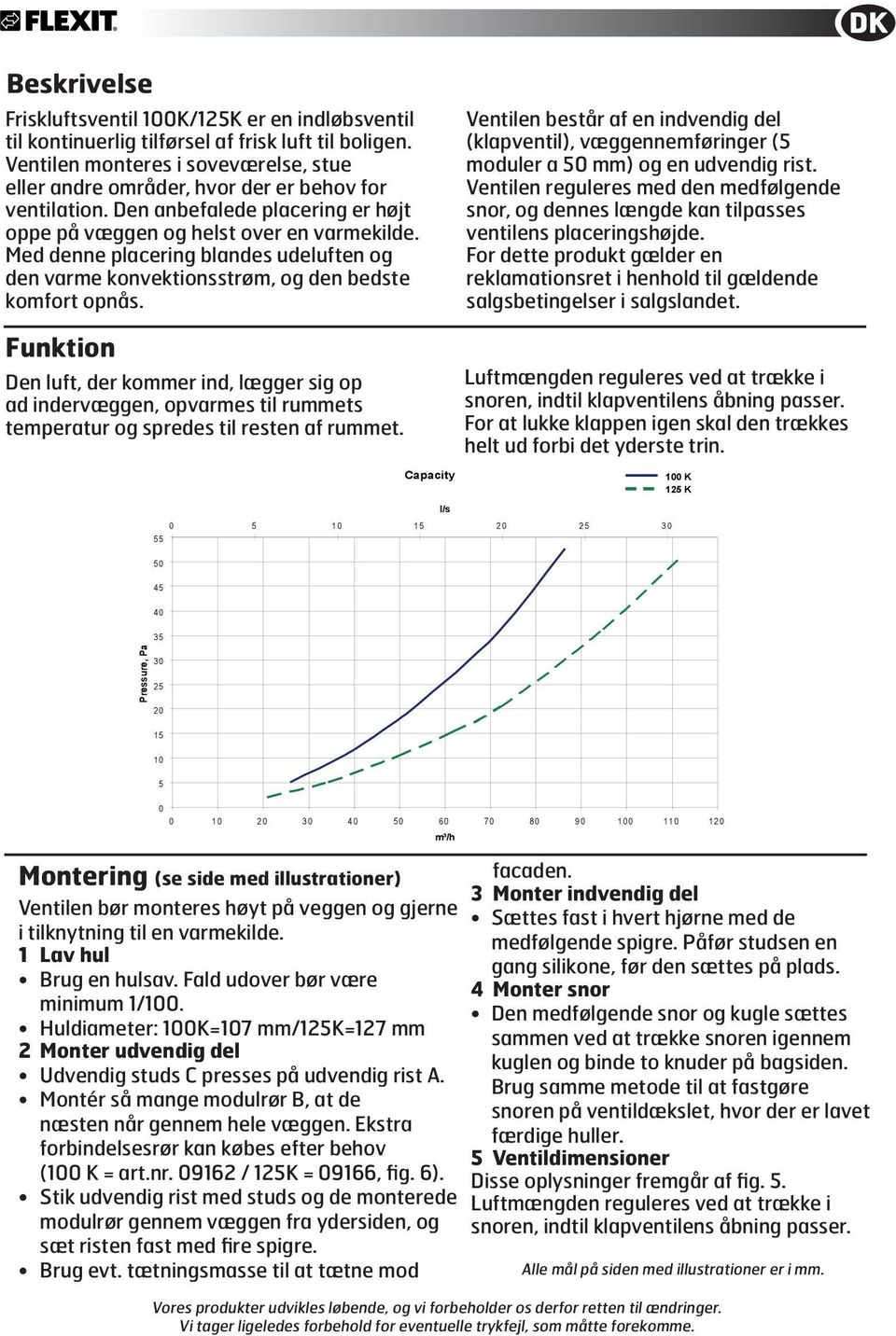 Med denne placering blandes udeluften og den varme konvektionsstrøm, og den bedste komfort opnås.