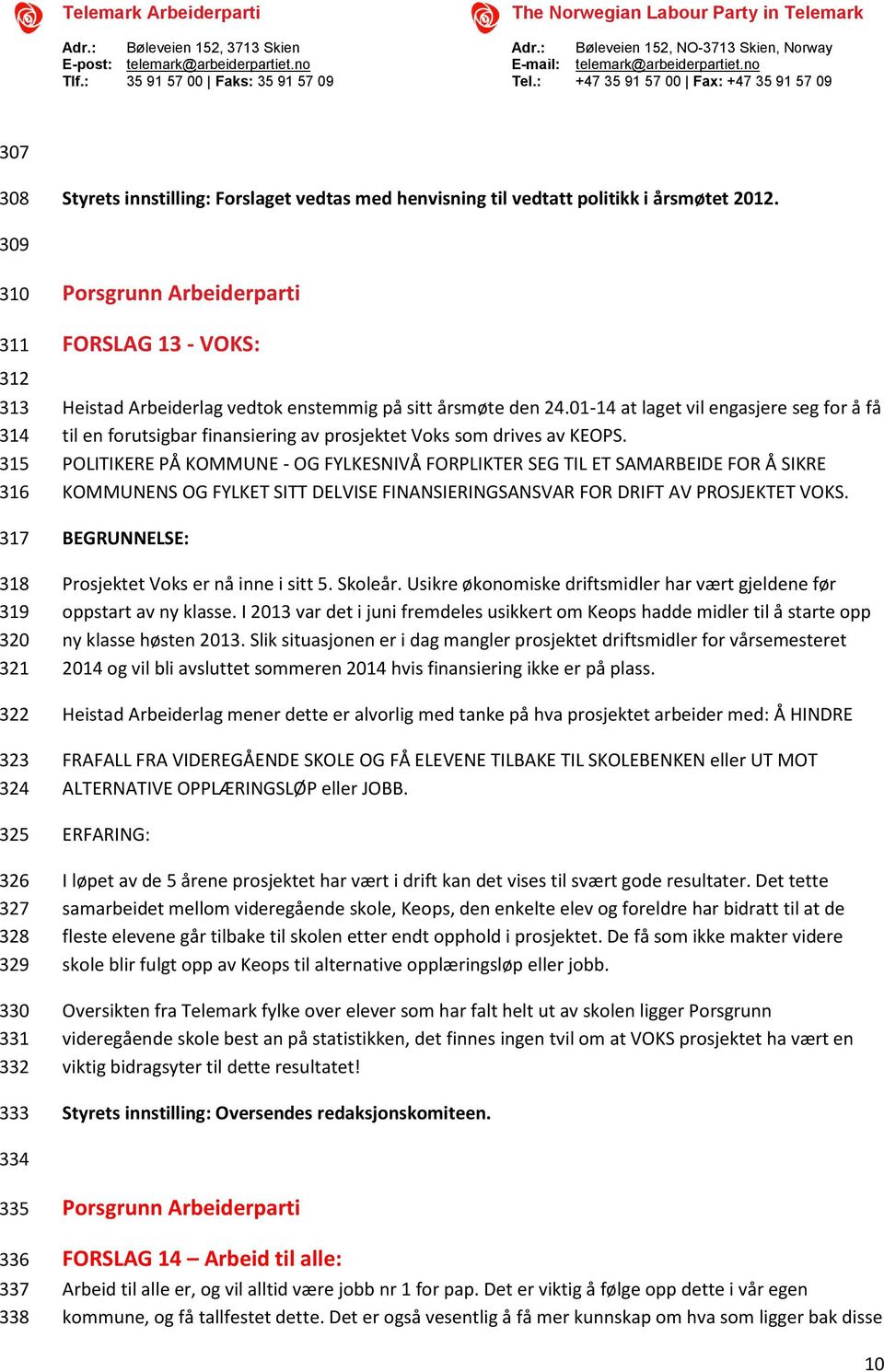 24.01-14 at laget vil engasjere seg for å få til en forutsigbar finansiering av prosjektet Voks som drives av KEOPS.