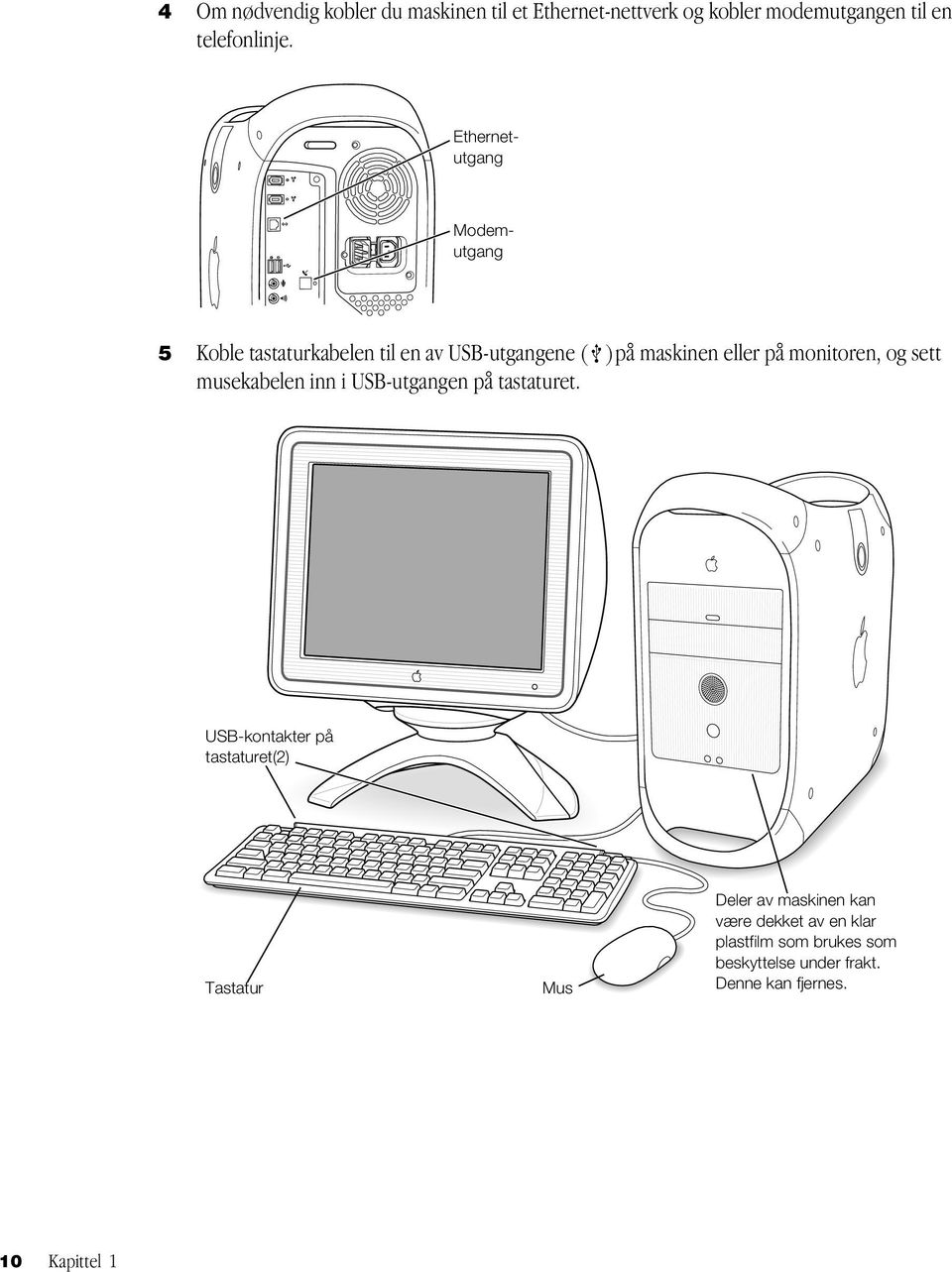 monitoren, og sett musekabelen inn i USB-utgangen på tastaturet.