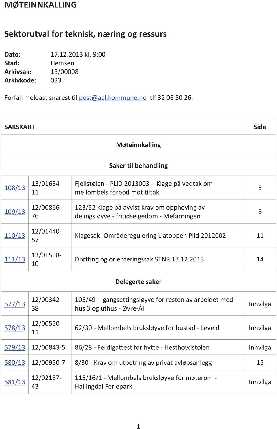 oppheving av delingsløyve - fritidseigedom - Mefarningen 8 110/13 111/13 12/