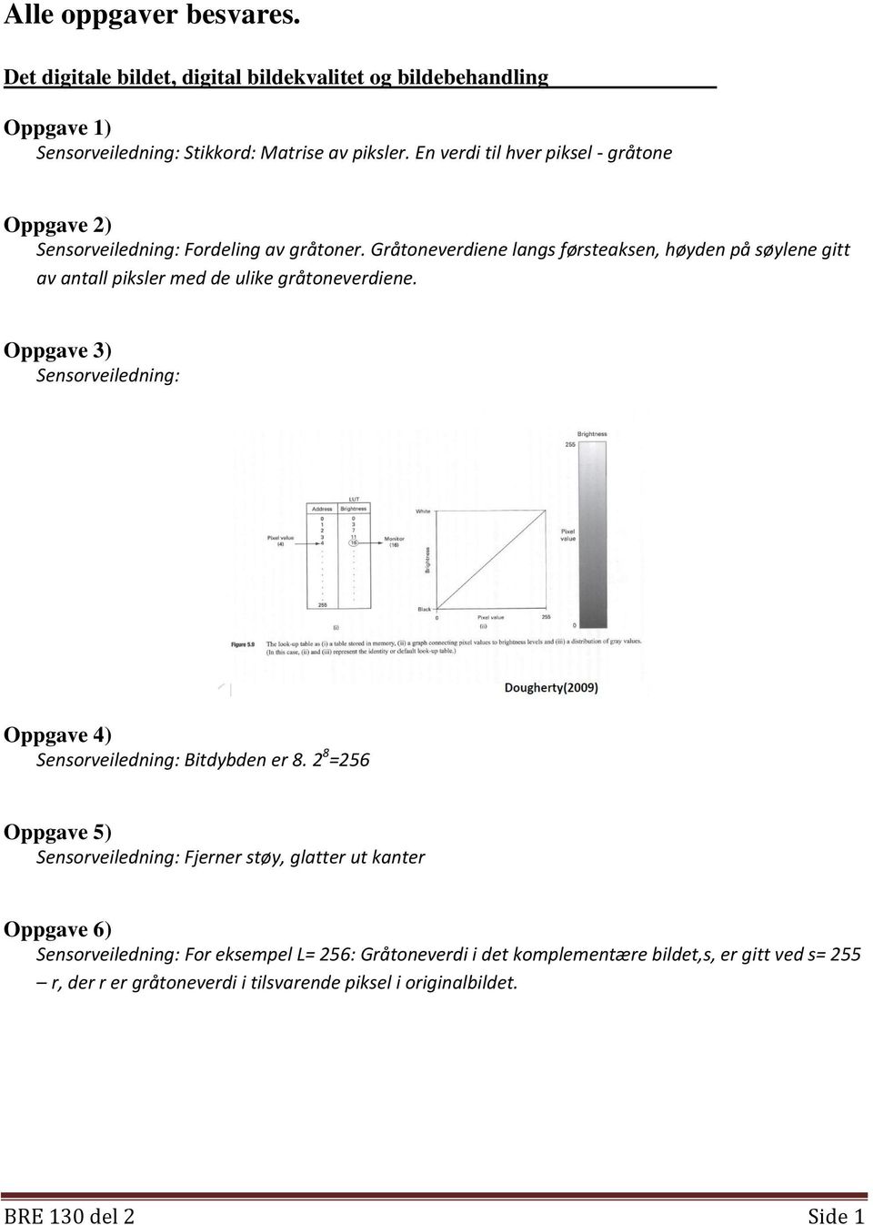 Gråtoneverdiene langs førsteaksen, høyden på søylene gitt av antall piksler med de ulike gråtoneverdiene.