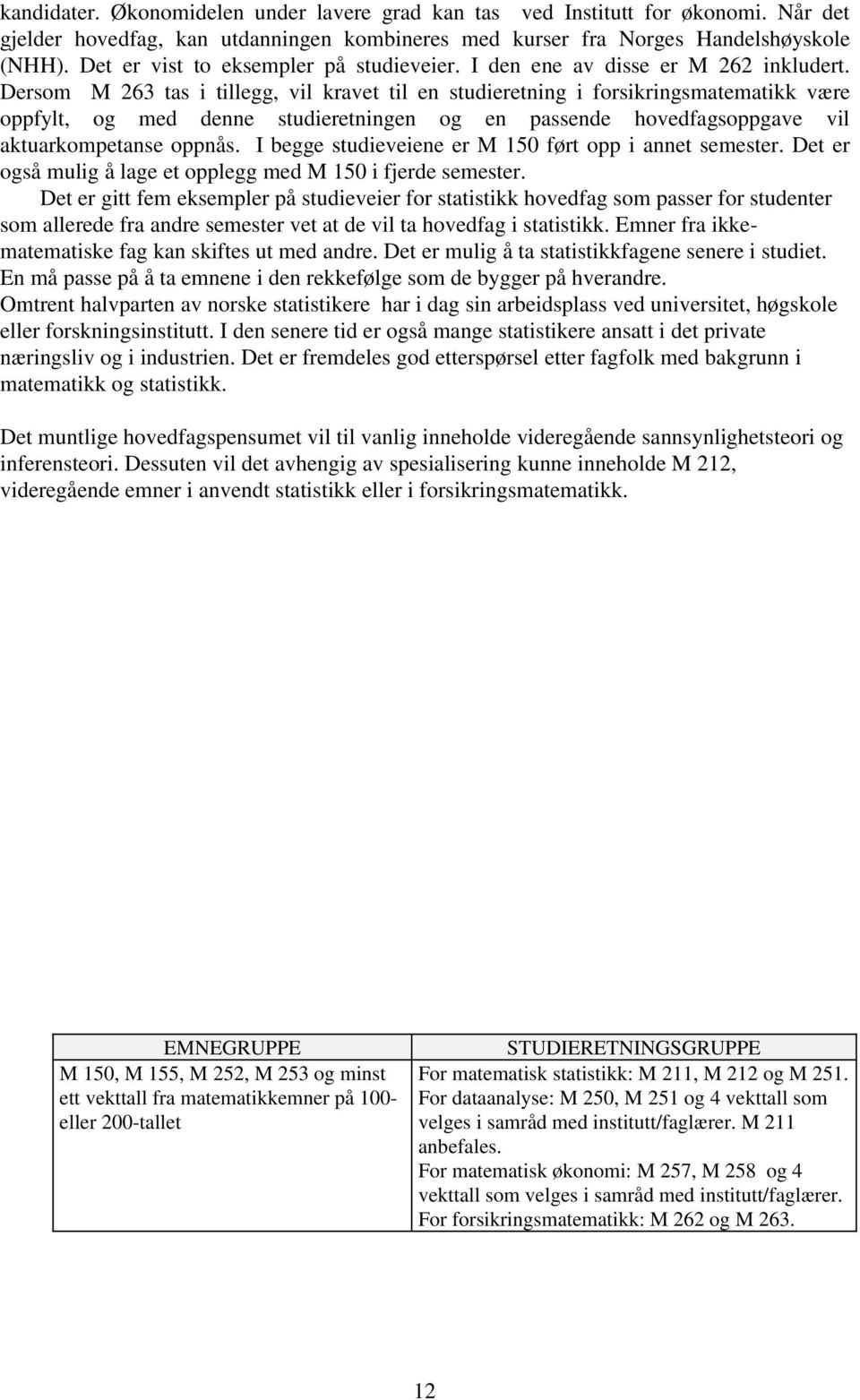 Dersom M 6 tas i tillegg, vil kravet til en studieretning i forsikringsmatematikk være oppfylt, og med denne studieretningen og en passende hovedfagsoppgave vil aktuarkompetanse oppnås.