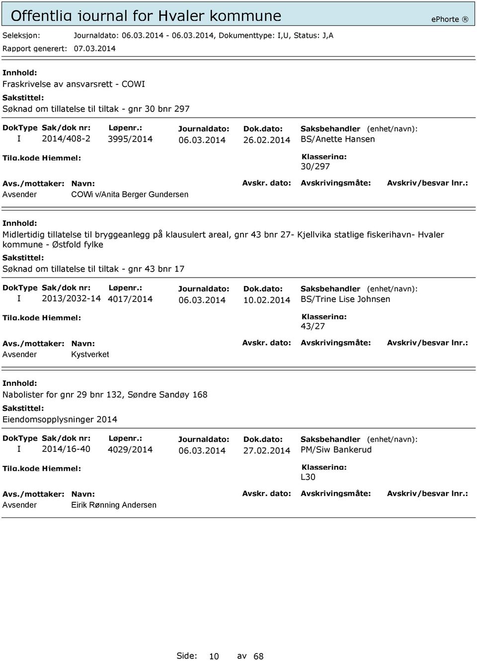 fiskerihavn- Hvaler kommune - Østfold fylke Søknad om tillatelse til tiltak - gnr 43 bnr 17 2013/2032-14 4017/2014 10.02.