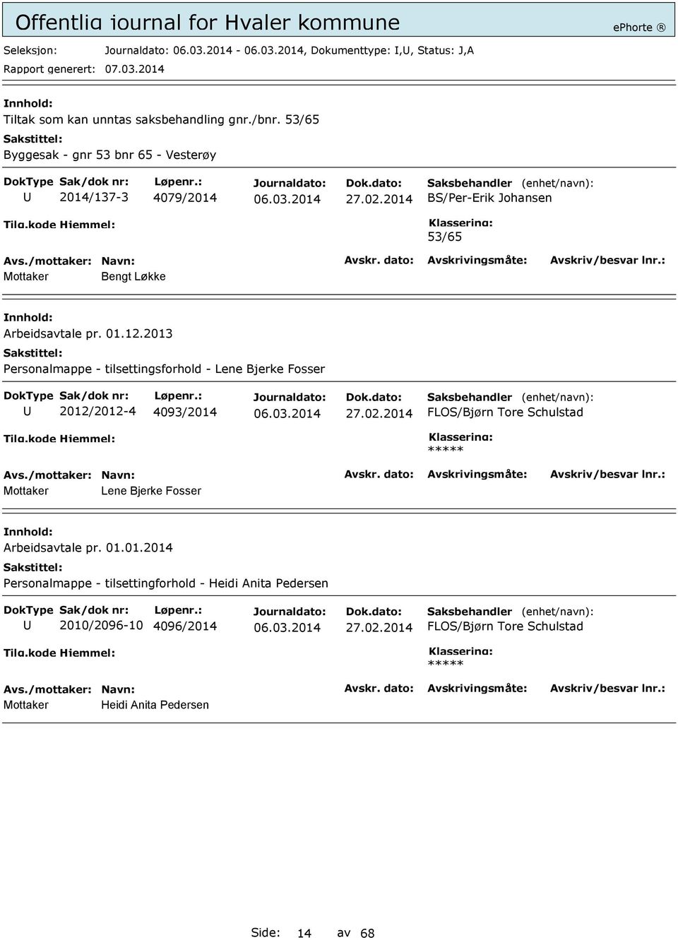 12.2013 Personalmappe - tilsettingsforhold - Lene Bjerke Fosser 2012/2012-4 4093/2014 27.02.