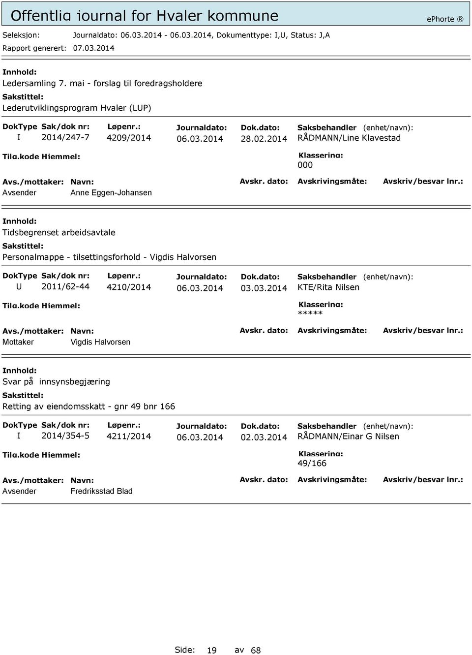 2014 RÅDMANN/Line Klavestad 000 Avsender Anne Eggen-Johansen Tidsbegrenset arbeidsavtale Personalmappe - tilsettingsforhold - Vigdis