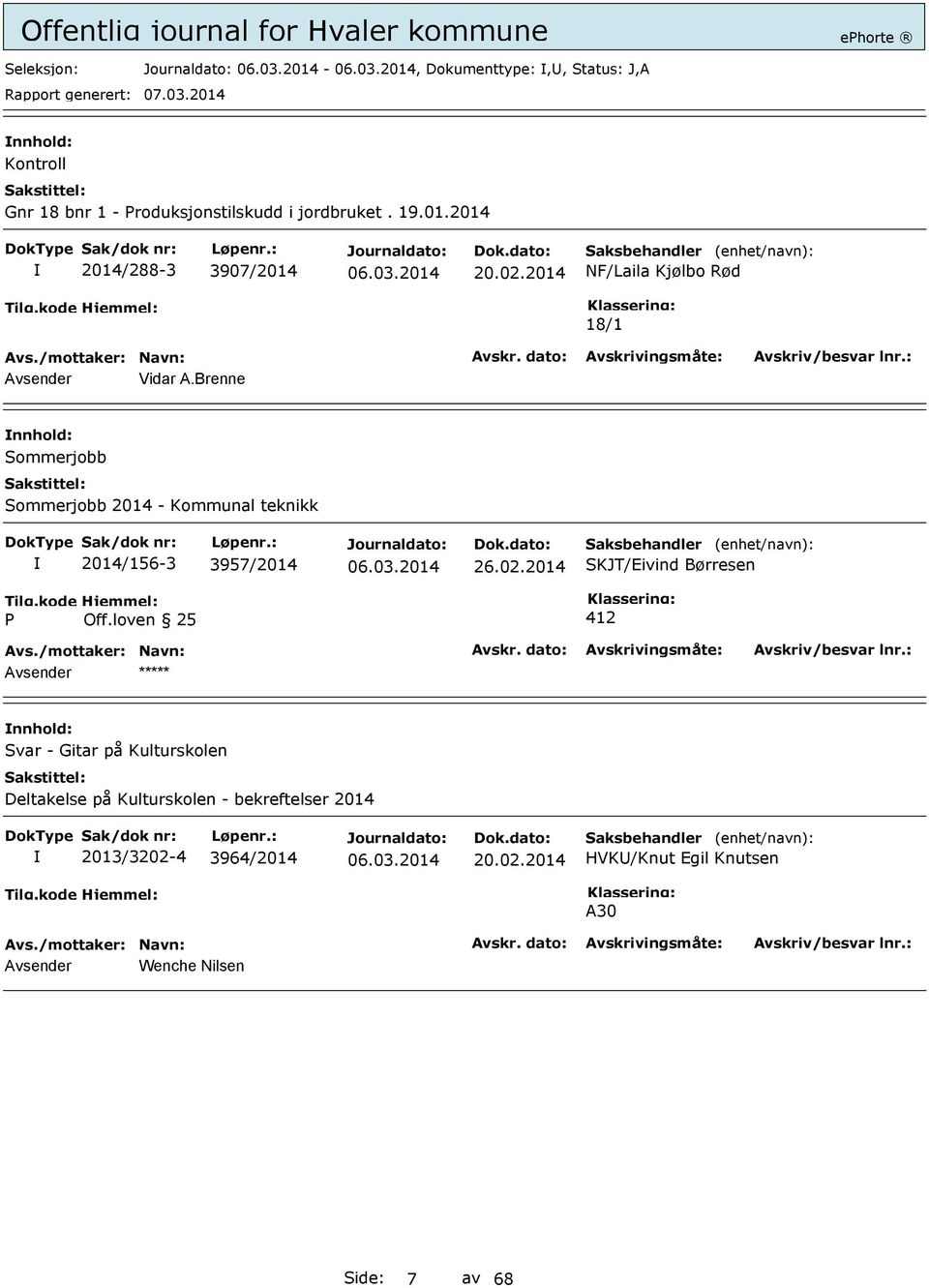 Brenne Sommerjobb Sommerjobb 2014 - Kommunal teknikk 2014/156-3 3957/2014 26.02.2014 SKJT/Eivind Børresen P Off.