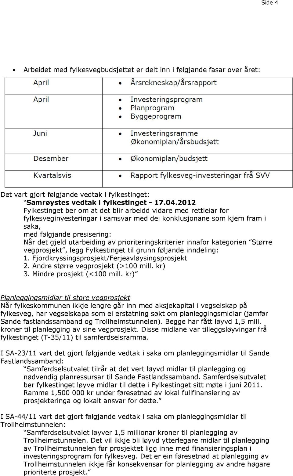 av prioriteringskriterier innafor kategorien Større vegprosjekt, legg Fylkestinget til grunn føljande inndeling: 1. Fjordkryssingsprosjekt/Ferjeavløysingsprosjekt 2.