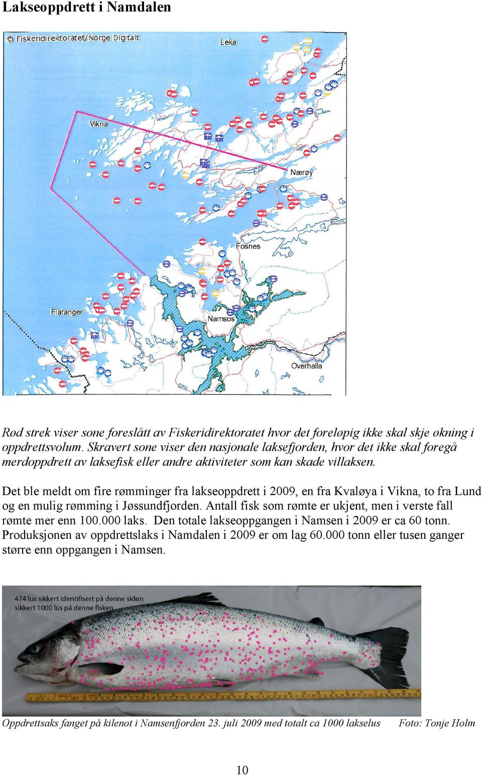 Det ble meldt om fire rømminger fra lakseoppdrett i 2009, en fra Kvaløya i Vikna, to fra Lund og en mulig rømming i Jøssundfjorden.