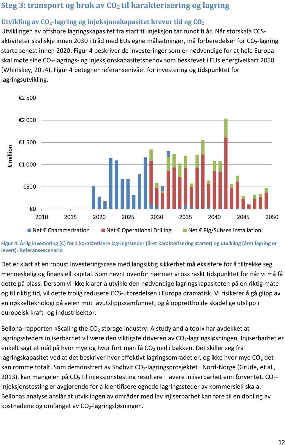 Figur 4 beskriver de investeringer som er nødvendige for at hele Europa skal møte sine CO 2 -lagrings- og injeksjonskapasitetsbehov som beskrevet i EUs energiveikart 2050 (Whiriskey, 2014).