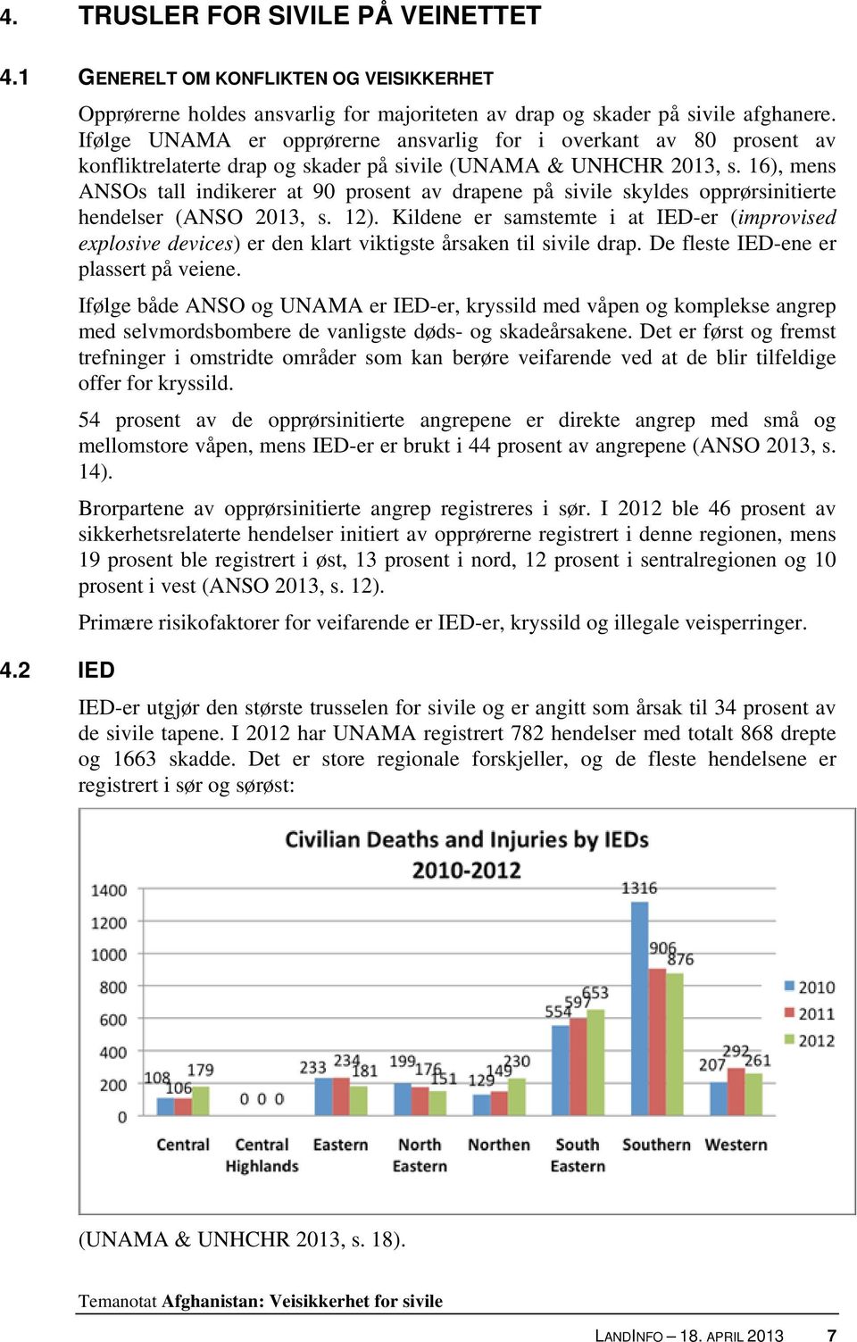 16), mens ANSOs tall indikerer at 90 prosent av drapene på sivile skyldes opprørsinitierte hendelser (ANSO 2013, s. 12).