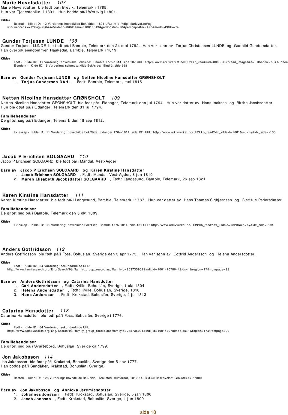 slag=visbase&sidenr=8&filnamn=f18010813&gardpostnr=28&personpostnr=490&merk=490#ovre Gunder Torjusen LUNDE 108 Gunder Torjusen LUNDE ble født på/i Bamble, Telemark den 24 mai 1792.