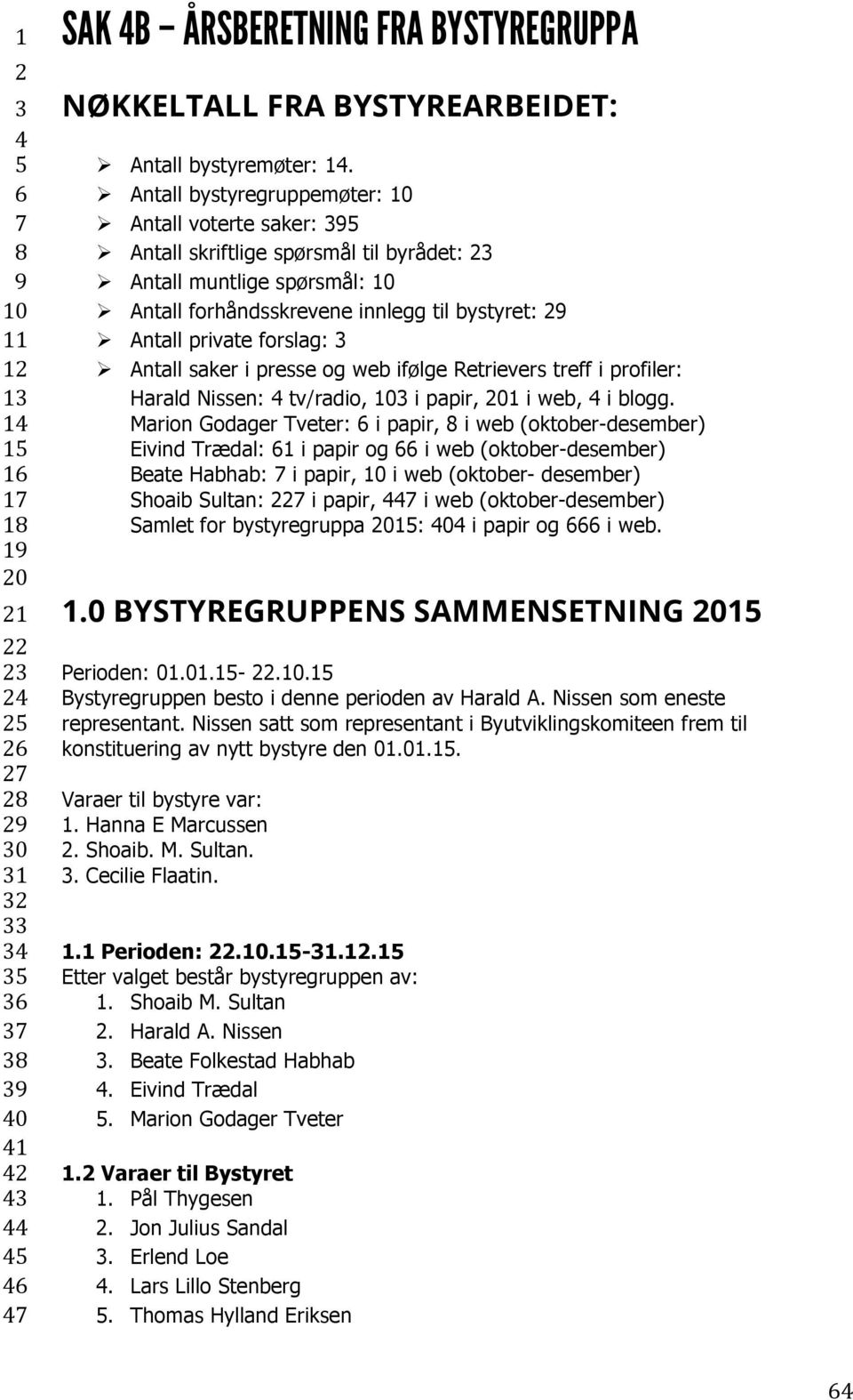 Antall muntlige spørsmål: 10! Antall forhåndsskrevene innlegg til bystyret: 29! Antall private forslag: 3!