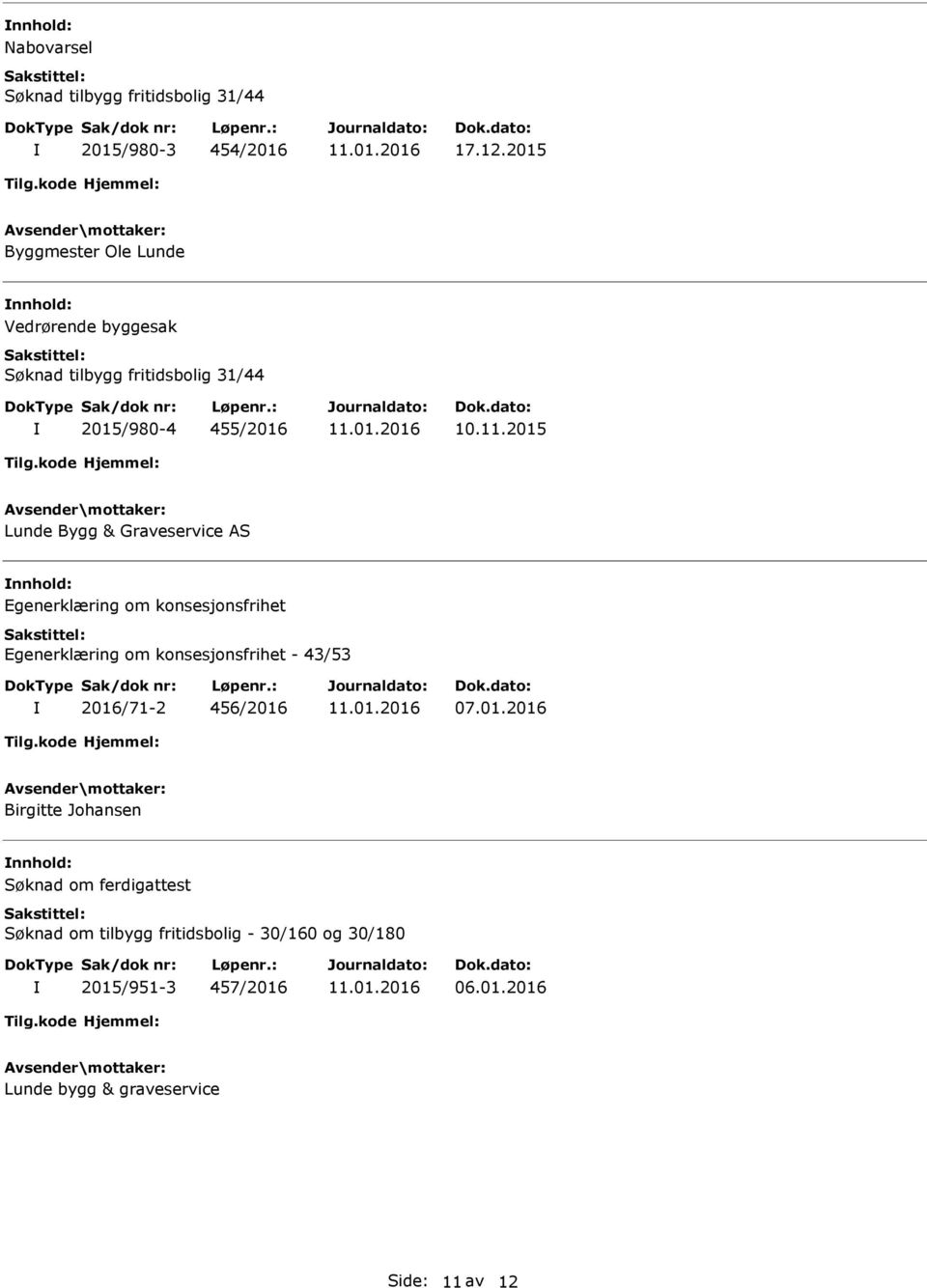 2015 Lunde Bygg & Graveservice AS Egenerklæring om konsesjonsfrihet Egenerklæring om konsesjonsfrihet - 43/53 2016/71-2