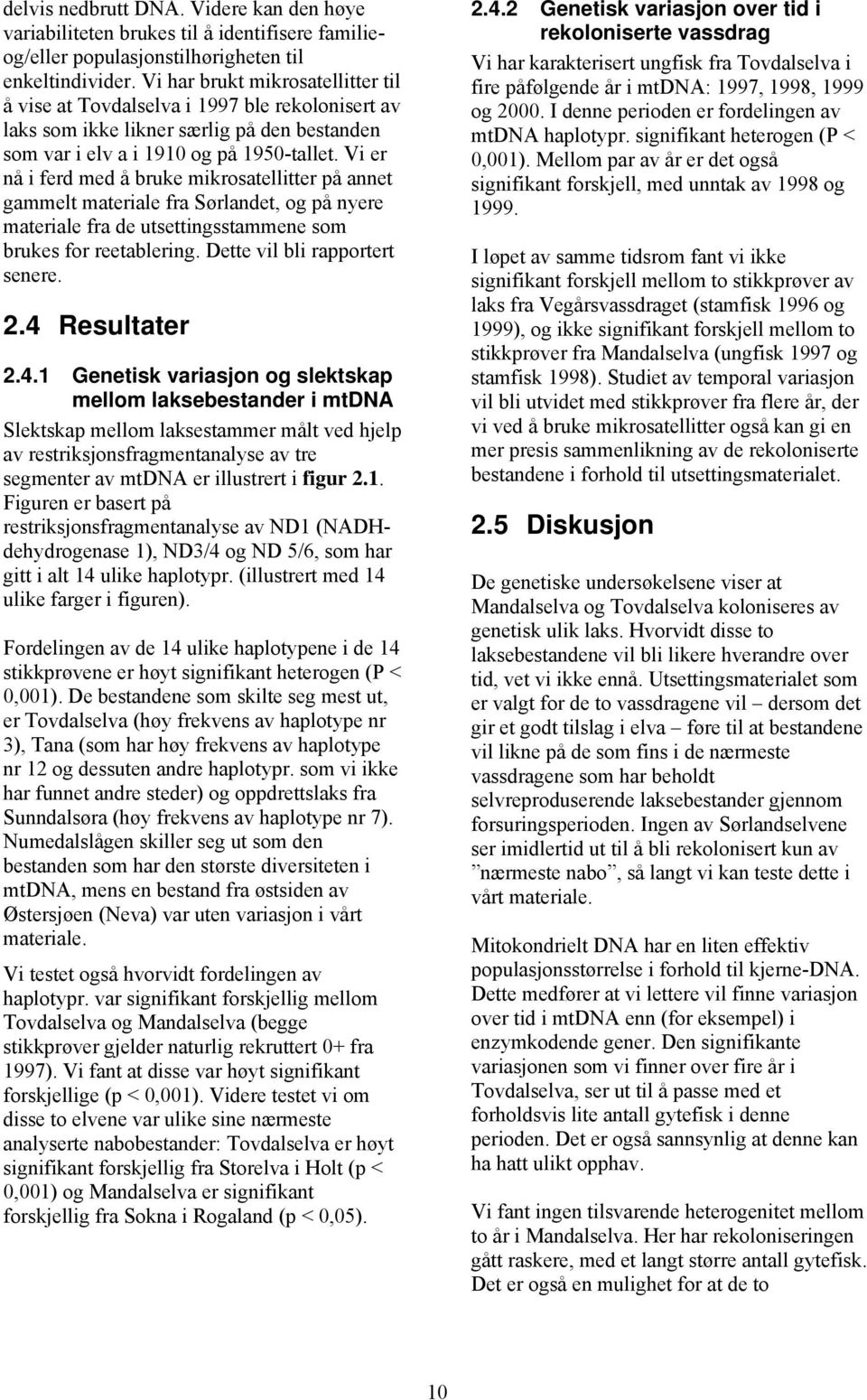 Vi er nå i ferd med å bruke mikrosatellitter på annet gammelt materiale fra Sørlandet, og på nyere materiale fra de utsettingsstammene som brukes for reetablering. Dette vil bli rapportert senere. 2.